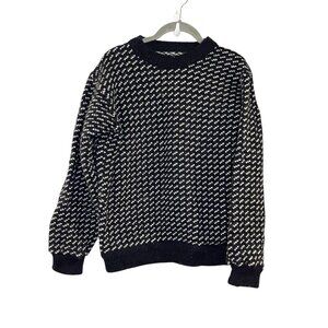 LL Bean Norwegian Wool Birds Eye Fisherman Sweater Men XS/S Navy Wool Blend VTG